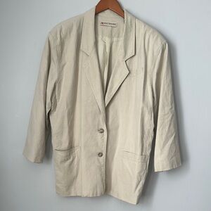 Vintage Roo Crossing Jacket Womens Large Linen Blend Beige Shoulder Pads